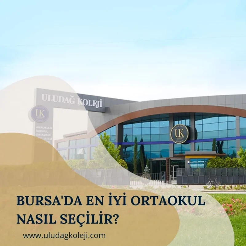 Bursa Nilüfer'de bulunan Uludağ Koleji ortaokulunun sınıf, laboratuvar, sosyal etkinlik ve kampüs alanlarından oluşan kolaj görseli.